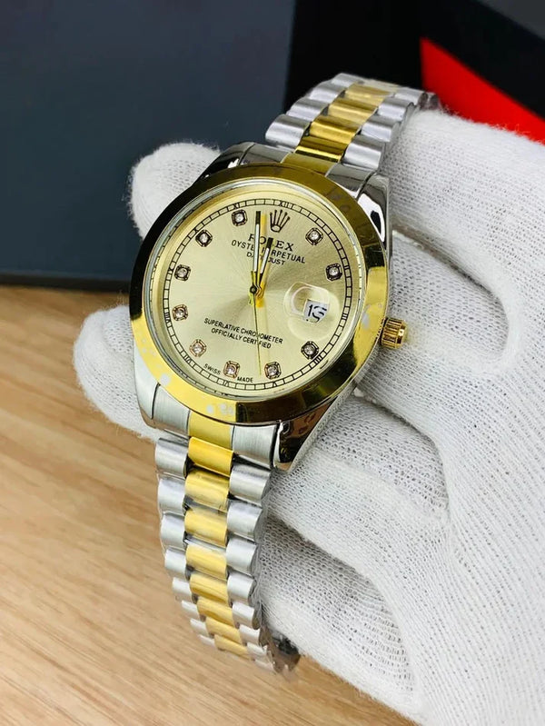 Rolex Stone Date Watch - Two Tone Gold